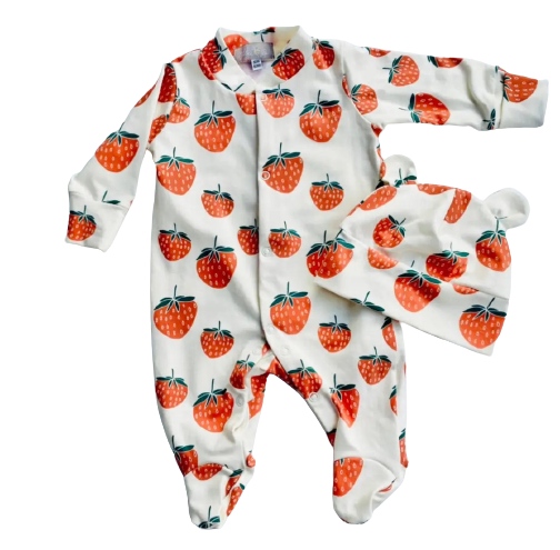 Organic Baby Sleepsuit - Strawberry