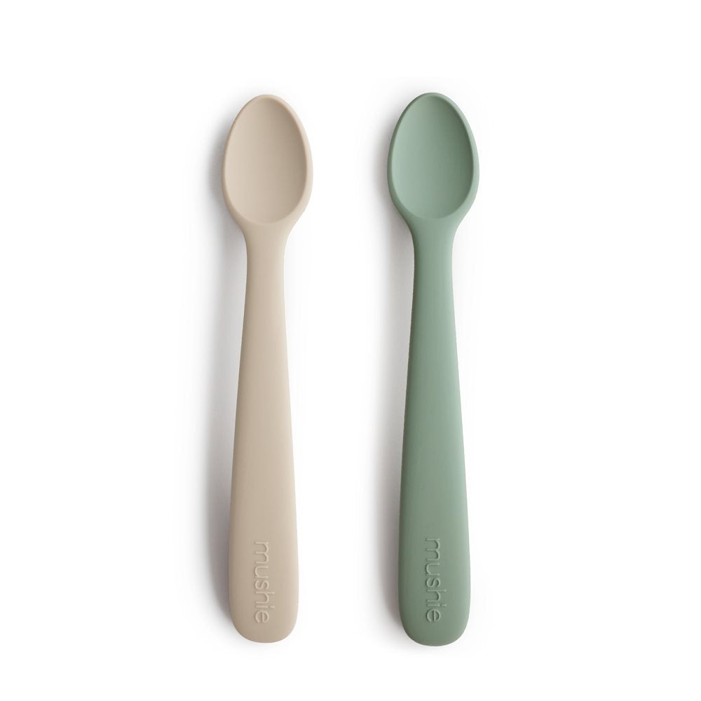 Mushie - 2Pk Silicone Feeding Spoons, Cambridge Blue/Shifting Sand