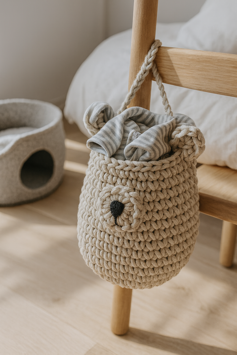 Crochet Hanging Bear Basket | BEIGE