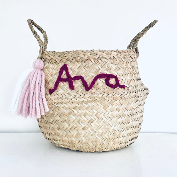 Pink Personalised Tassel Name Basket - Large