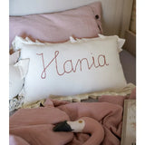 Personalised Embroidered Ruffled Linen Pillow - Cream