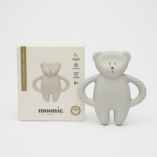 Moonie - Natural Rubber Teddy Teether - Grey