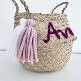 Pink Personalised tassel name basket - Small