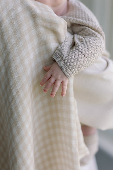 Large Swaddle Muslin - Gingham Beige
