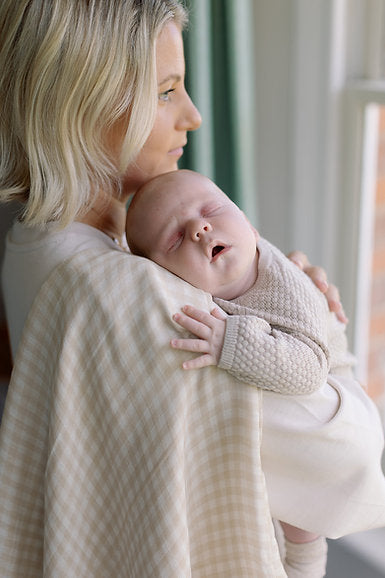 Large Swaddle Muslin - Gingham Beige