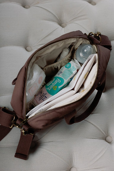 Quilted Stroller Bag - Mocha/Pears Print