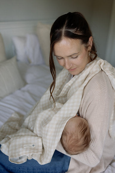 Large Swaddle Muslin - Gingham Beige
