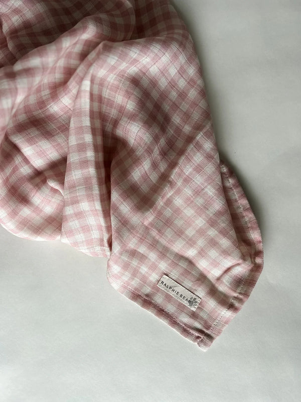 Large Swaddle Muslin - Gingham Pink