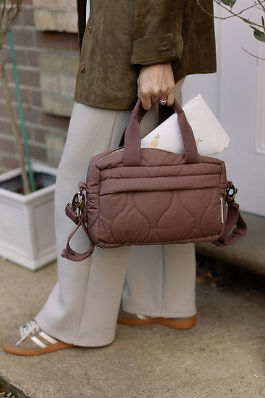 Quilted Stroller Bag - Mocha/Pears Print