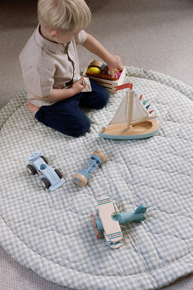 Ralphie Bear - Quilted Playmat - Sage Green Gingham