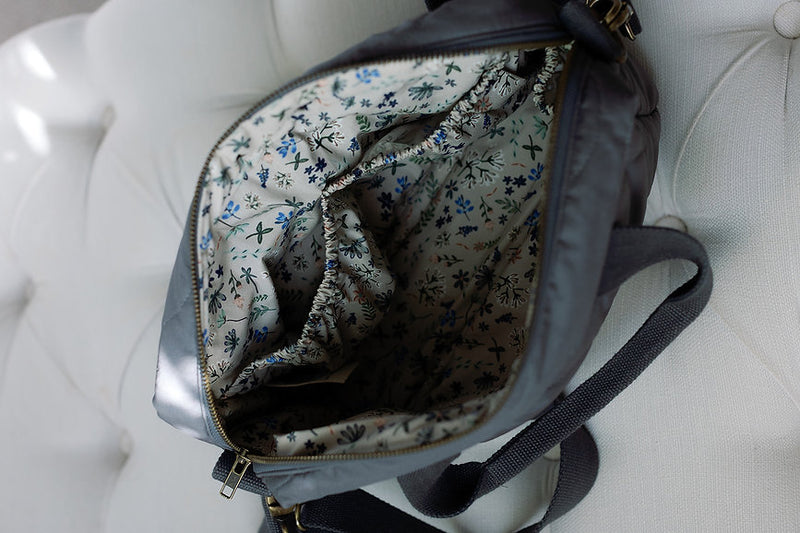 Quilted Stroller Bag - Slate/Wildflower Print