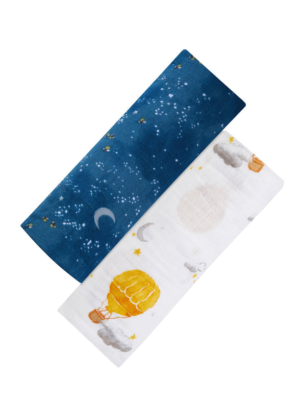 Organic Swaddle Set - Fly Me to the Moon (Starry Night & Hot Air Balloon)