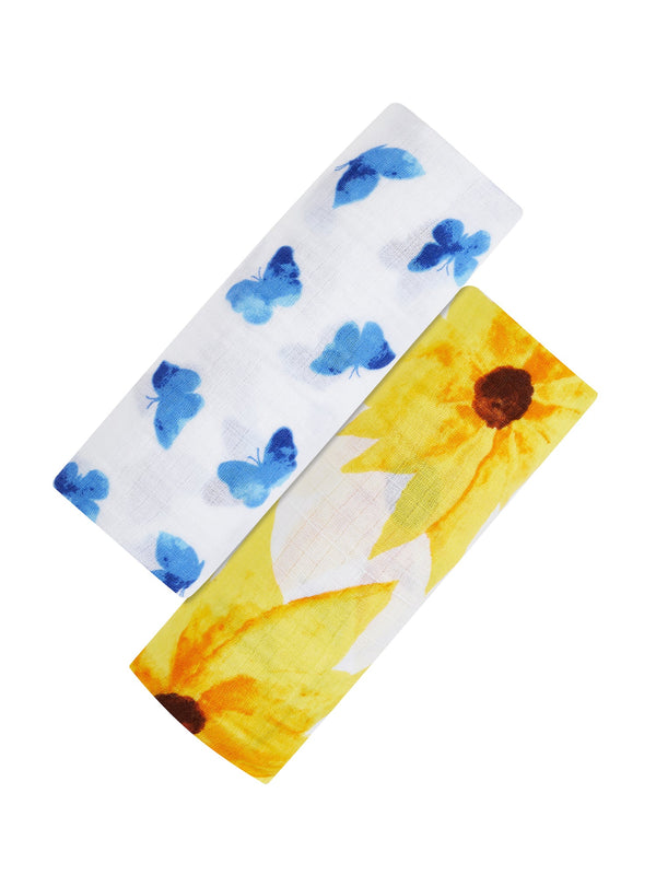 Organic Swaddle Set - Glowing Garden (Sunflower & Blue Butterfly)