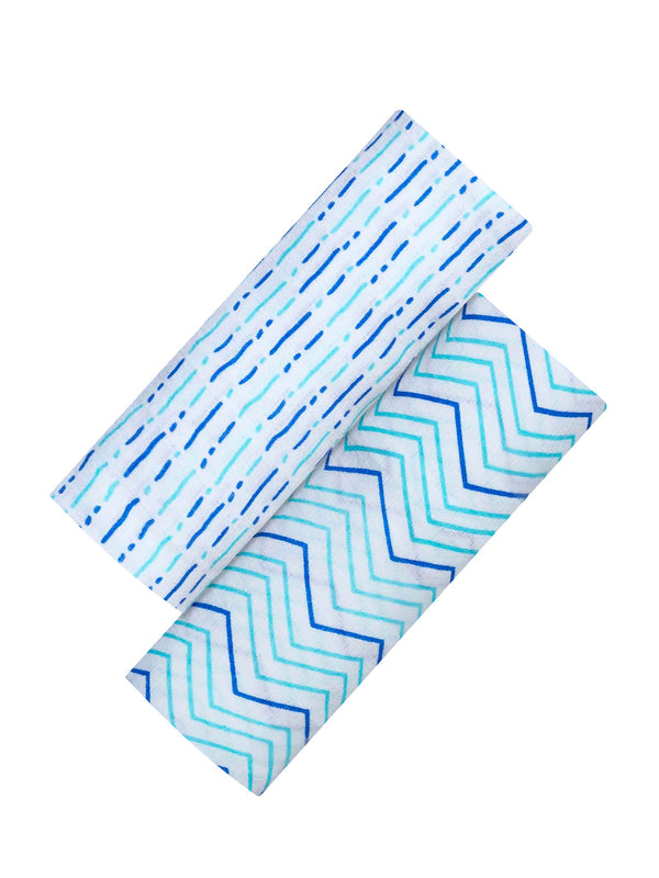 Organic Swaddle Set - Shades of Blue (Chevron & Dotty)