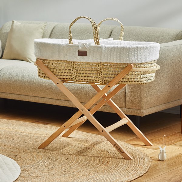 Moses Basket and Static Stand Bundle - White