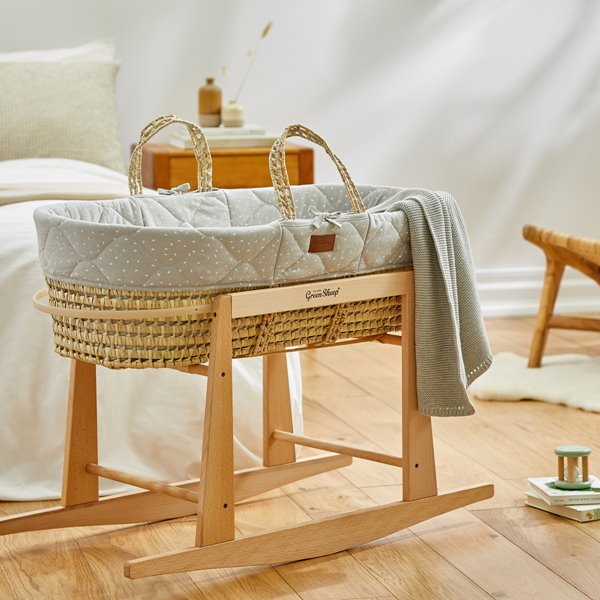 Moses Basket And Rocking Stand Bundle - Printed Dove