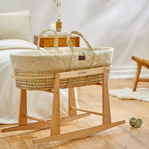 Moses Basket And Rocking Stand Bundle - Printed Linen