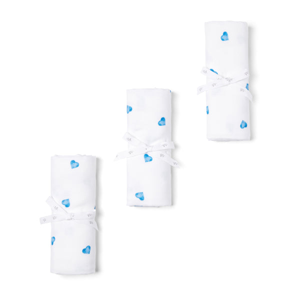 3 Pack - Blue Heart Classic Muslin Squares