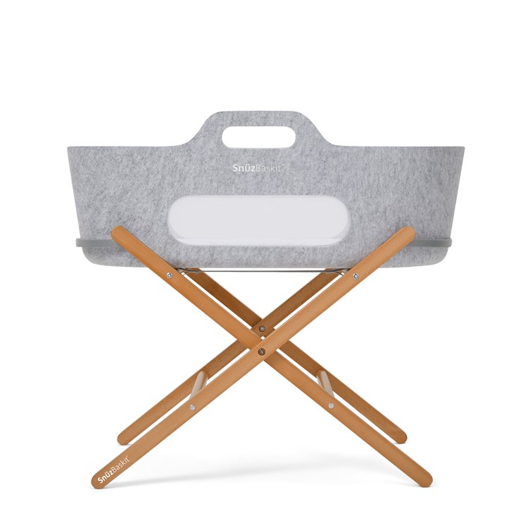 SnuzBaskit Light Grey Moses Basket & Natural Stand Set