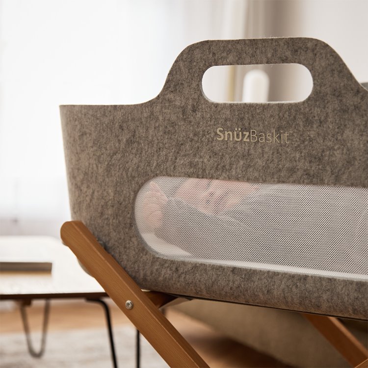 SnuzBaskit Light Grey Moses Basket & Natural Stand Set