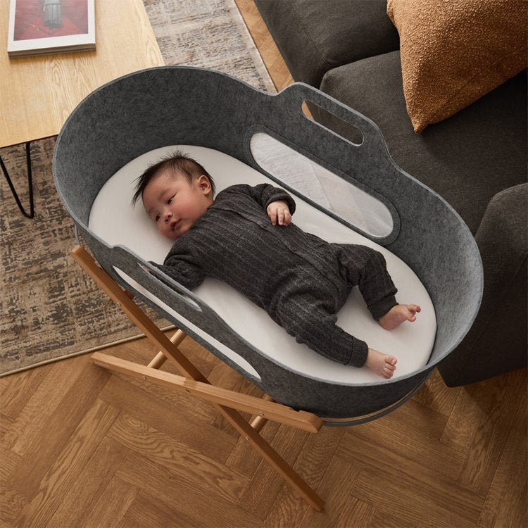 SnuzBaskit Dark Grey Moses Basket & Natural Stand Set