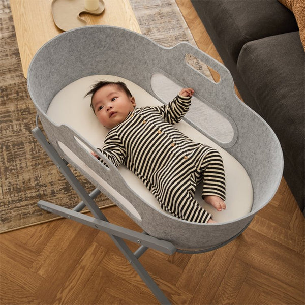 SnuzBaskit Light Grey Moses Basket & Dove Grey Stand Set