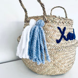 Navy Blue Personalised tassel name basket - Small
