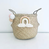 Macrame rainbow pom pom basket - large