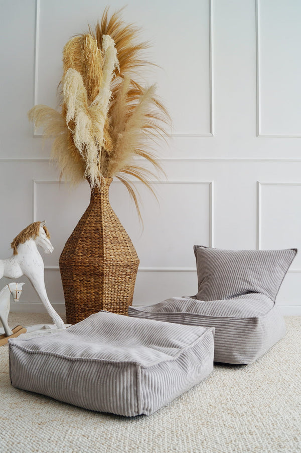 Monio - Small - Corduroy Pouffe - Grey