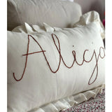 Personalised Embroidered Ruffled Linen Pillow - Cream