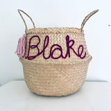 Blue Personalised tassel name basket - Extra Large