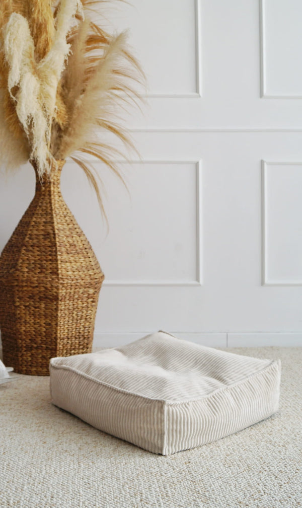 Monio - Small - Corduroy Pouffe - Cream