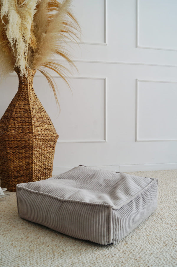 Monio - Small - Corduroy Pouffe - Grey