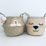 Macrame rainbow pom pom basket - large