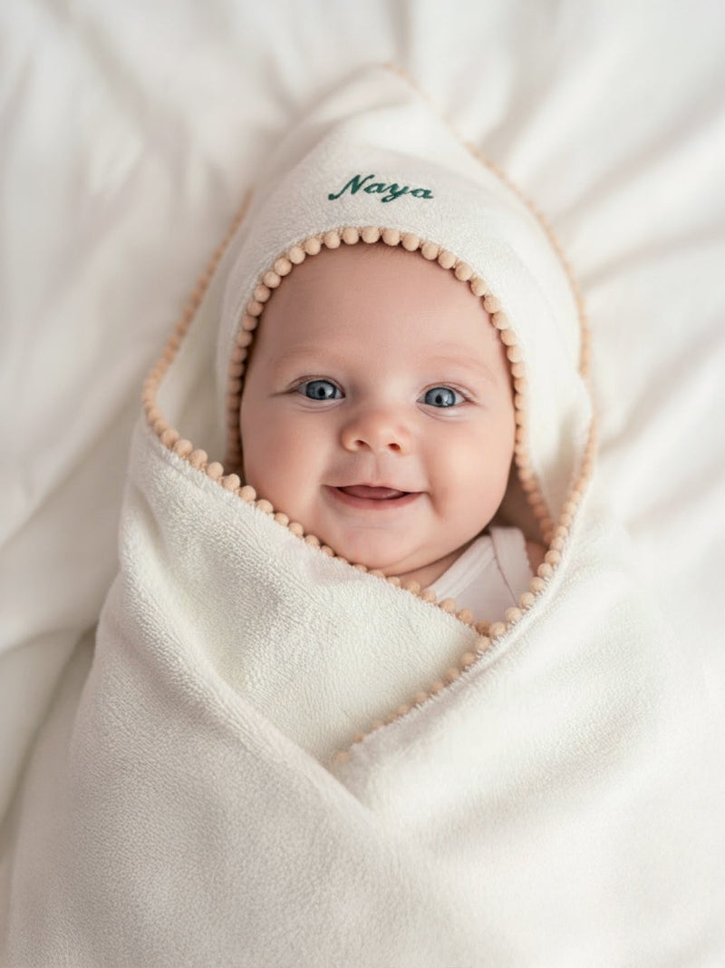 Bamboo Cotton Pom Pom Hooded Towel