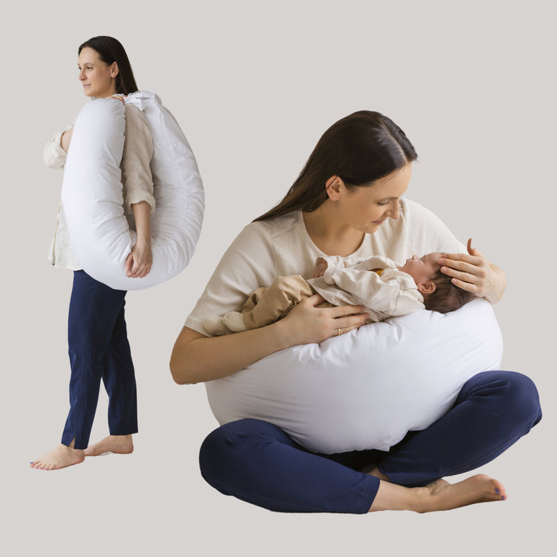 MINICAMP C-Shape Baby Feeding & Pregnancy Pillow With Organic White Cover | Kapok or PES Filling