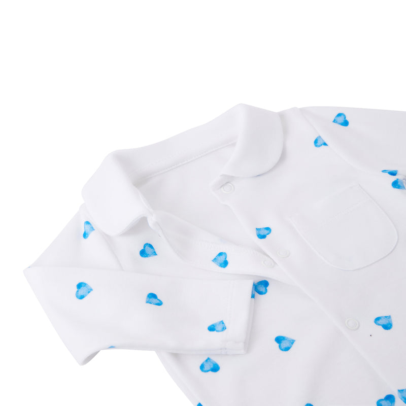 Sleepsuit With Collar - Blue Heart