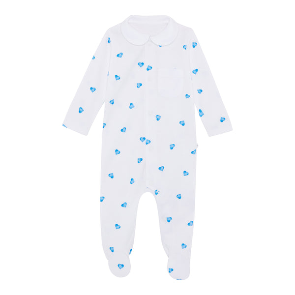 Sleepsuit With Collar - Blue Heart