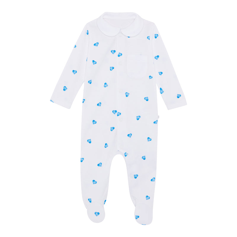 Sleepsuit With Collar - Blue Heart