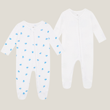 Sleepsuit 2 Pack - Blue Heart / White