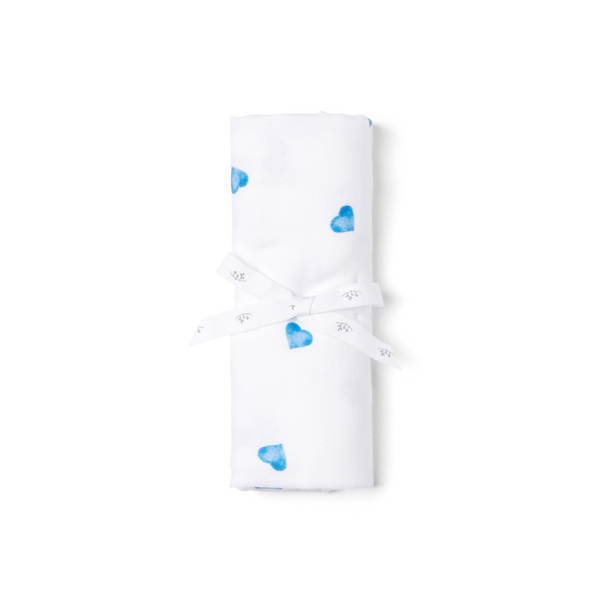 Classic Bamboo Muslin Square - Blue Heart