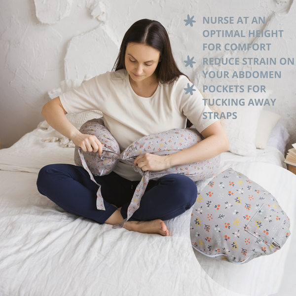 Nursing and Pregnancy Pillow in C-Shape With Organic Cover and Natural Kapok Filling in Grey