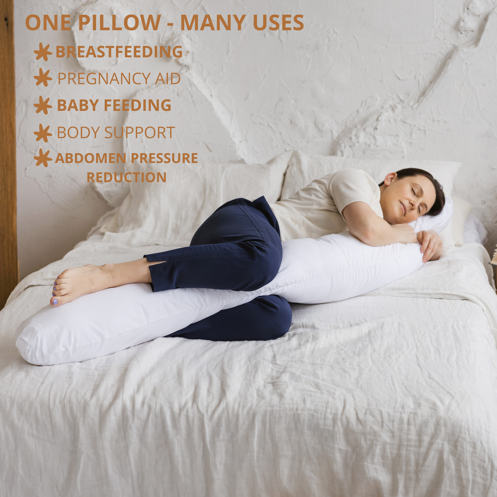 
                      
                        Nursing and Pregnancy Pillow in C-Shape With Organic Cover and Natural Kapok Filling in White
                      
                    