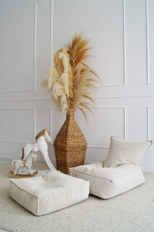 Monio - Small - Corduroy Pouffe - Cream