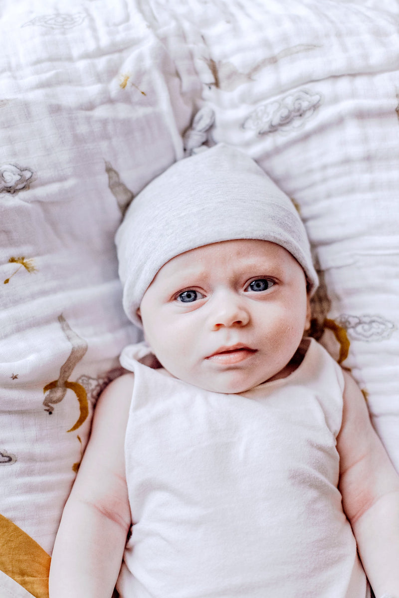 Organic Cotton Bandana Bib, Mitten, Hat Set - Grey Erawan