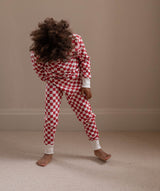 Children's Christmas Jersey Pyjamas - Red Checkerboard