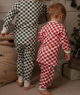 Children's Christmas Jersey Pyjamas - Red Checkerboard