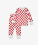 Children's Christmas Jersey Pyjamas - Red Checkerboard