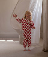 Children's Christmas Jersey Pyjamas - Red Checkerboard