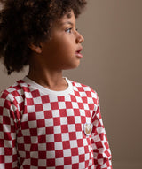 Children's Christmas Jersey Pyjamas - Red Checkerboard